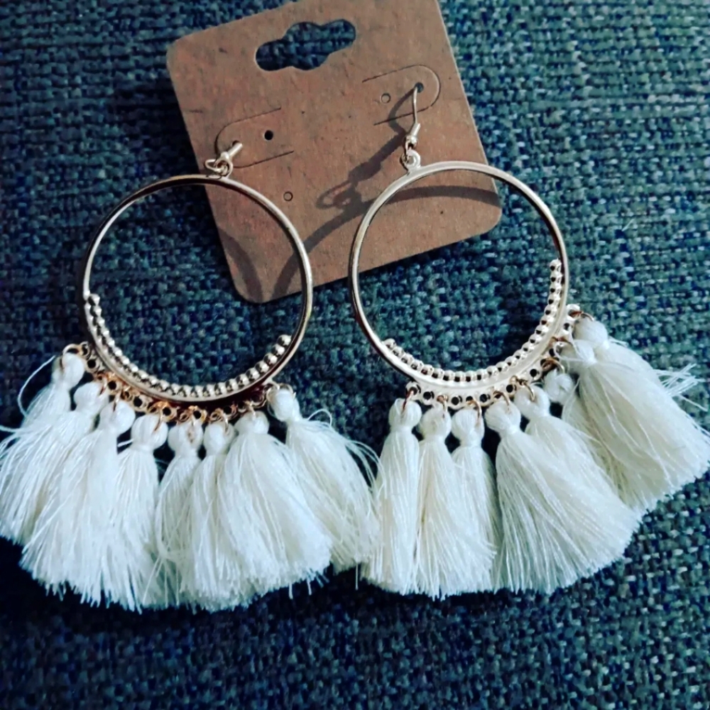 Bohemian Tassel White Earrings
